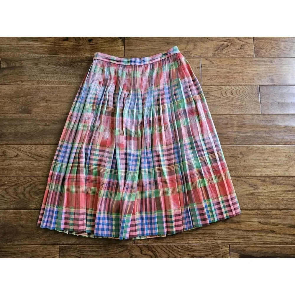 J. Crew Shimmering Madras Plaid A-Line Midi Skirt Women's Size 6 - Picture 7 of 11
